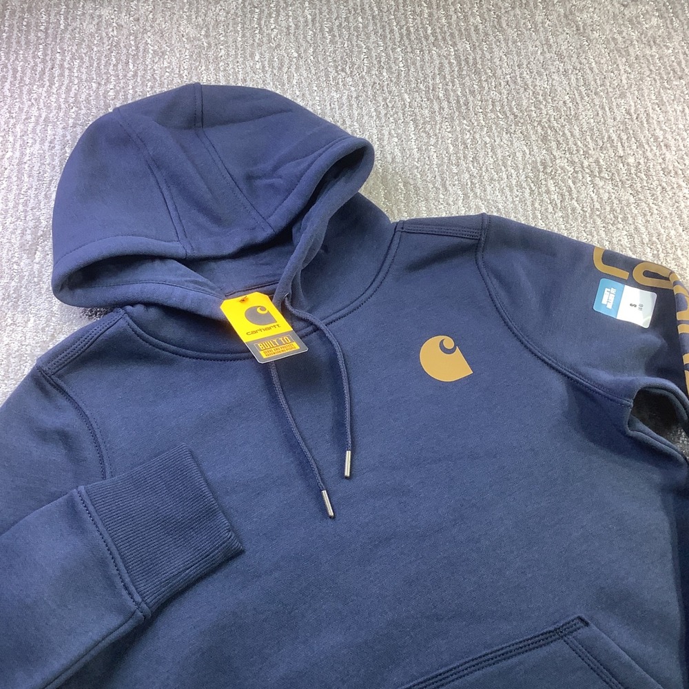Carhartt Womens Relaxed Fit Midweight Logo Sleeve Hoodie Sweatshirt Navy Size S